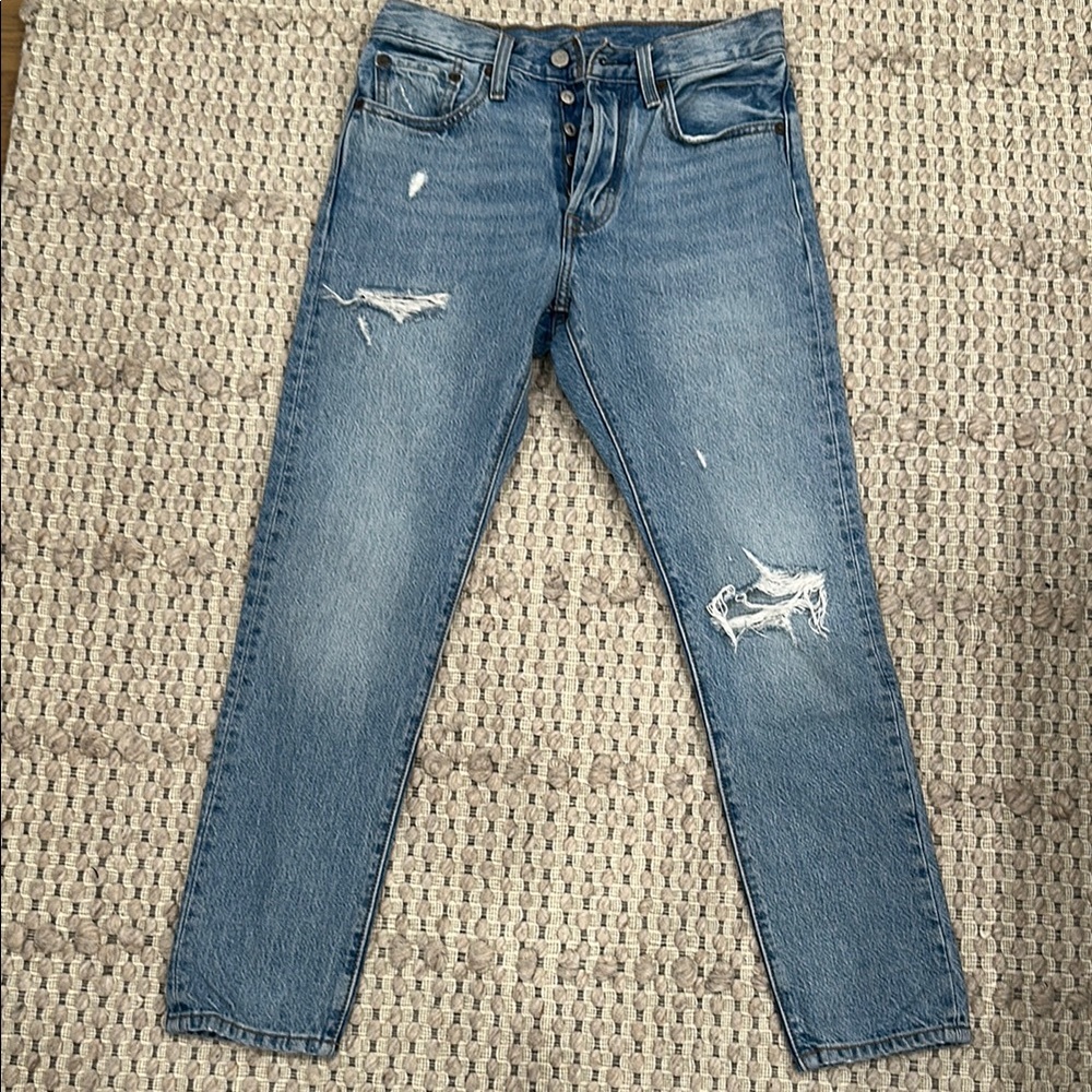 Levi's Blue Straight Leg Jeans with Distressed Details